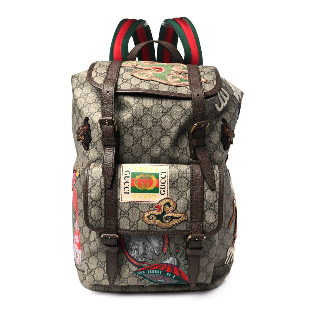 Gucci  Soft GG Supreme Monogram Courrier Web Double Buckle Backpack Beige New Acero