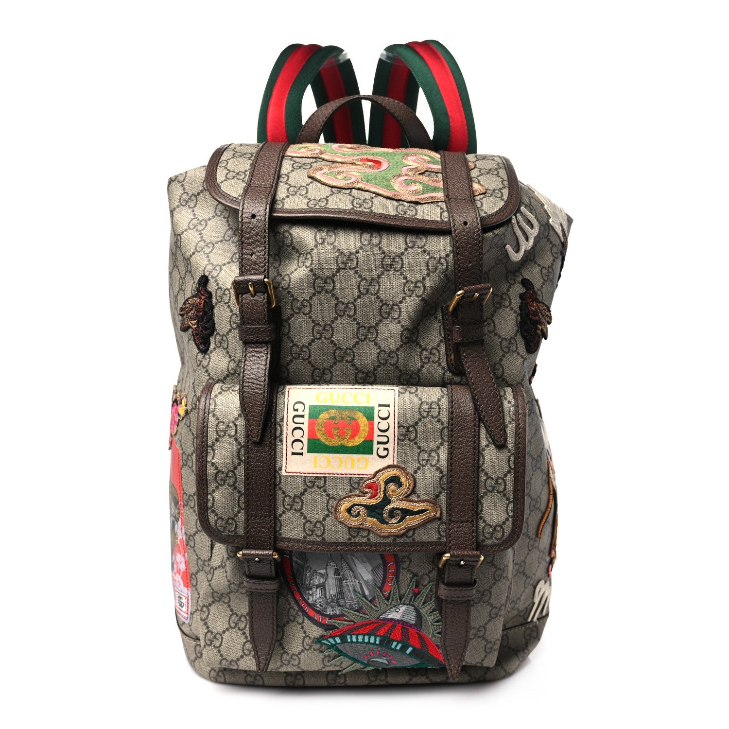 Gucci  Soft GG Supreme Monogram Courrier Web Double Buckle Backpack Beige New Acero