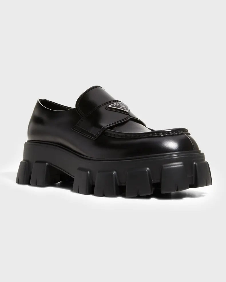 Prada Men's Monolith Lug-Sole Brushed Leather Loafers