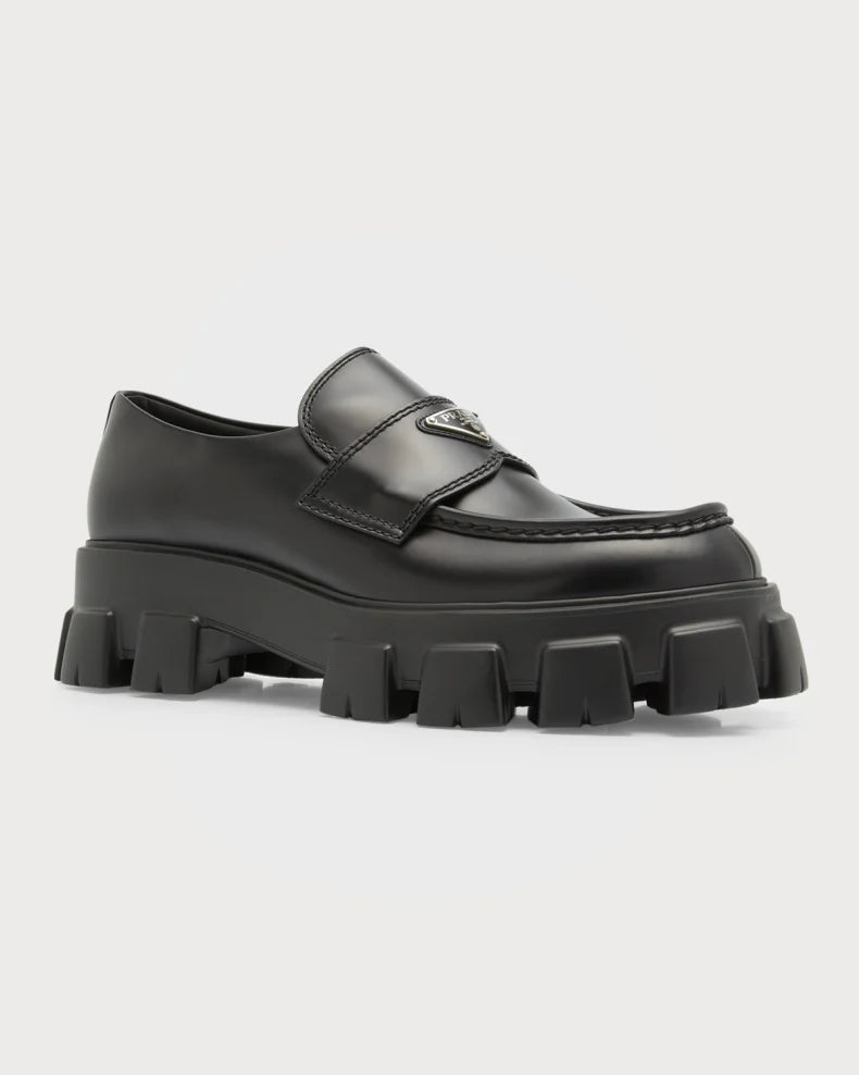 Prada Men's Monolith Lug-Sole Brushed Leather Loafers