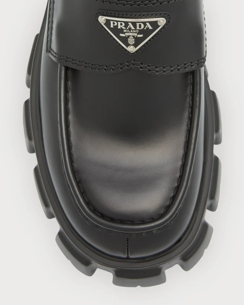 Prada Men's Monolith Lug-Sole Brushed Leather Loafers