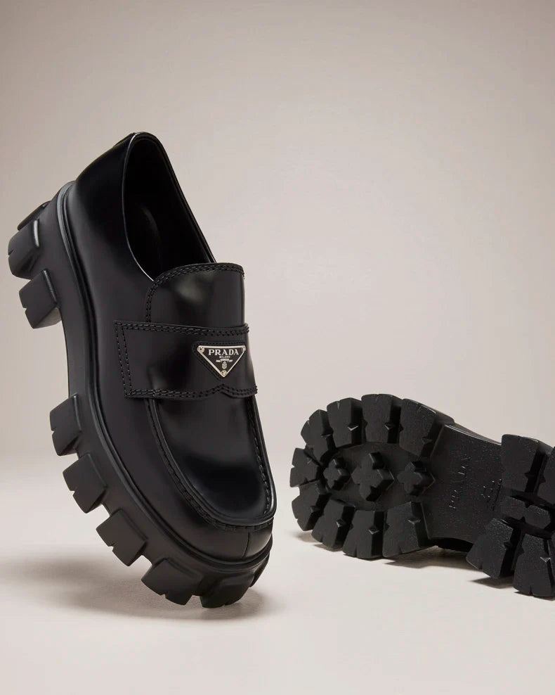 Prada Men's Monolith Lug-Sole Brushed Leather Loafers