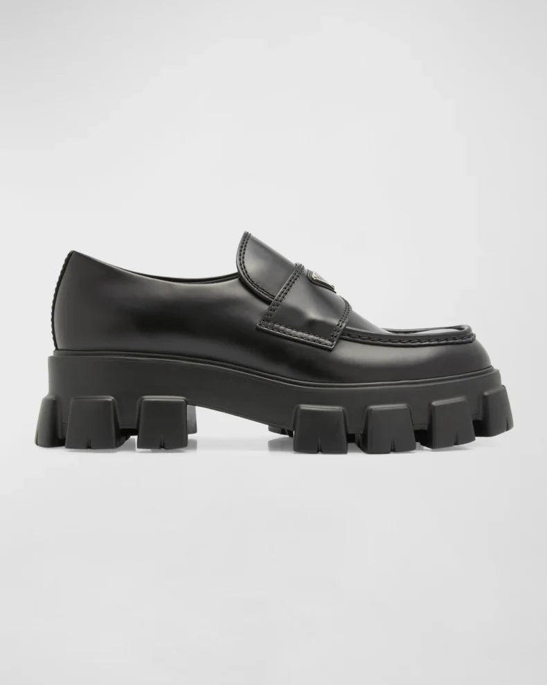 Prada Men's Monolith Lug-Sole Brushed Leather Loafers