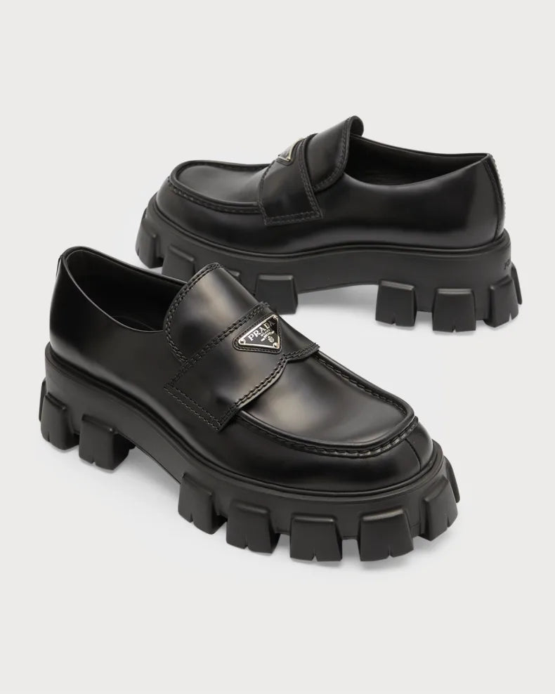 Prada Men's Monolith Lug-Sole Brushed Leather Loafers