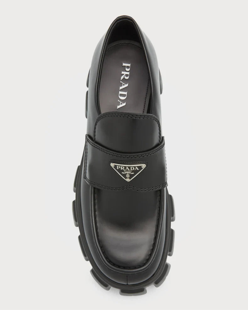 Prada Men's Monolith Lug-Sole Brushed Leather Loafers